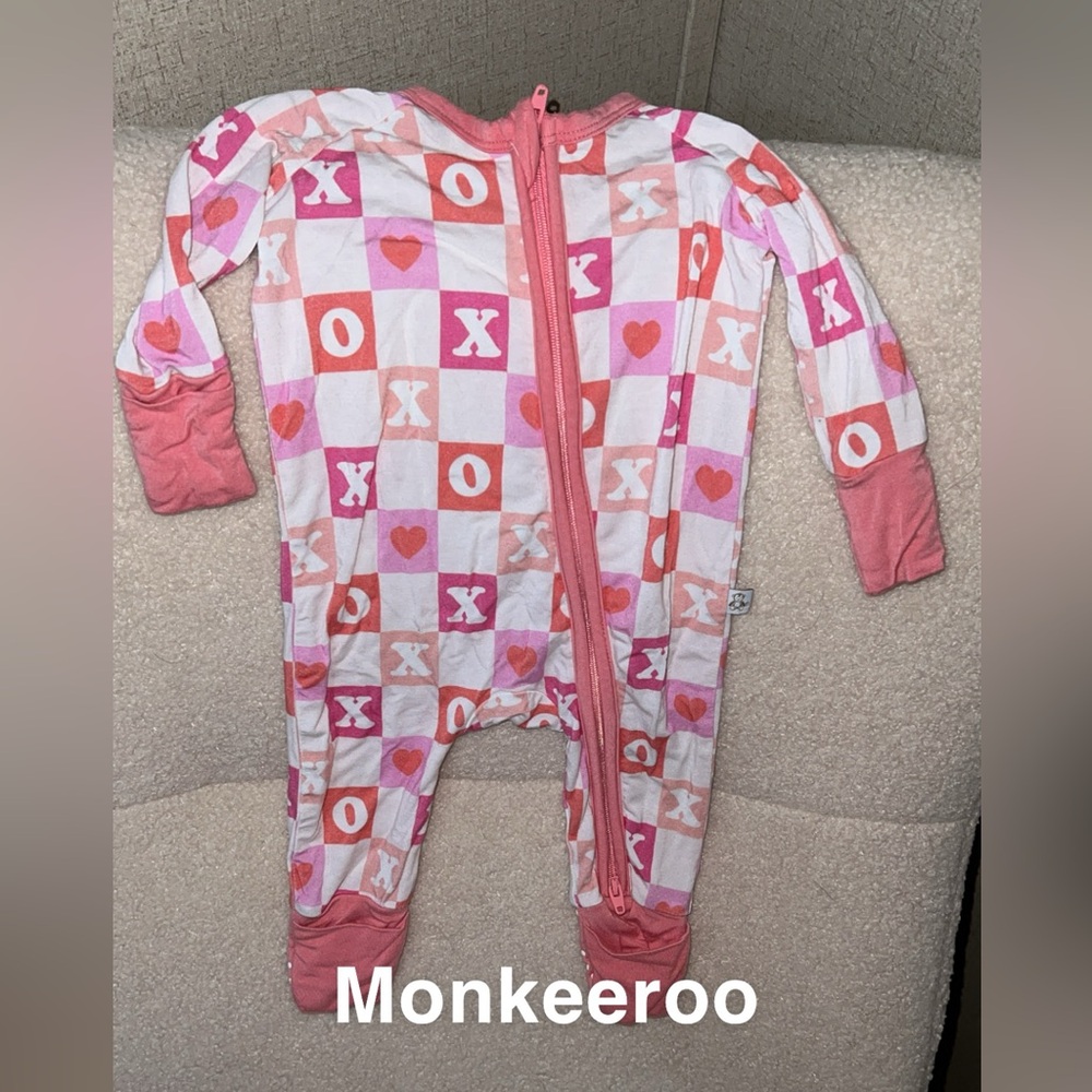 Monkeeroos bamboo pink XOXO convertible zipper romper